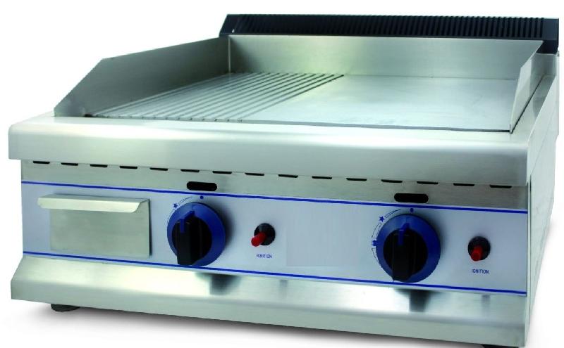 Plancha à gaz - 65cm - gaz naturel - plaque lisse/rainurée en inox - 2 brûleurs 3 kW_0