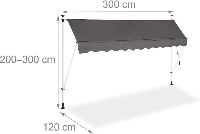 STORE BANNE TÉLESCOPIQUE DE BALCON MANIVELLE HAUTEUR RÉGLABLE RÉSISTANT UV POLYESTER ACIER 300 X 120 CM GRIS 13_0002541_3_0