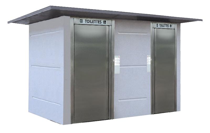 Toilette - réf. 2042 - cabine PMR, cabine WC standard et local technique avec rainures décoratives_0