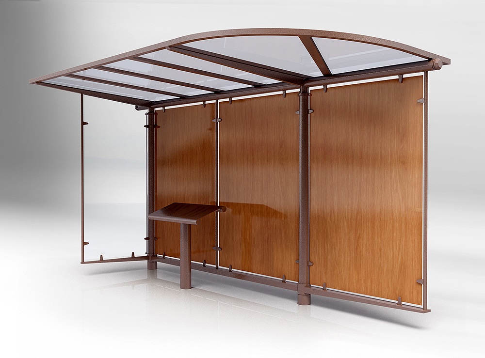 Abri bus héritage bosco 2 / structure en acier / bardage en verre sécurit et bois / avec banc assis-debout / 480 x 185 cm_0