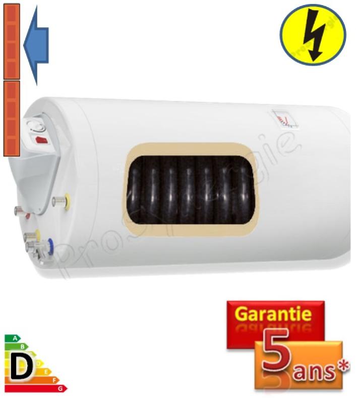 BALLON SANITAIRE HORIZONTALE ISOLÉ ACIER VITRIFIÉ 100L ÉCHANGEUR ACIER + RÉSISTANCE ELECTRIQUE D'APPOINT