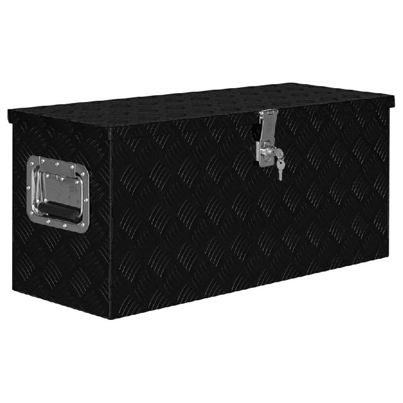 Boîte de rangement en aluminium 80 x 30 x 35 cm noir - serrure antivol et 2 clés universelles_0