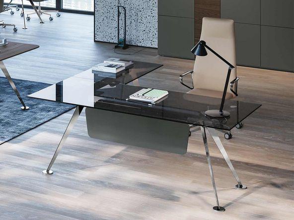 Bureau de direction en verre design avec retour_0