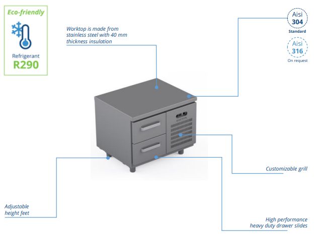 Comptoir réfrigéré bas en acier inoxydable -800 × 660 × 660 mm - CSTL-08-20_0