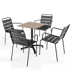 Oviala Business Ensemble table de jardin stratifié chene clair et 4 fauteuils grises - Oviala - gris métal 108152_0