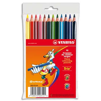 ETUI DE 12 CRAYONS DE COULEURS TRIO LONG STABILO - MINE LARGE - COLORIS ASSORTIS