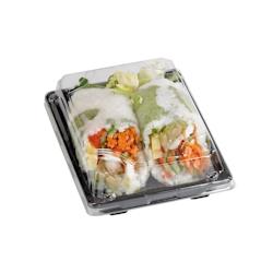 FIRSTPACK FHC - 200Pcs - Barquette sushi plastique PS noir avec couvercle PET transparent Suky - 220x140x40mm - noir plastique 210SUKY15_0