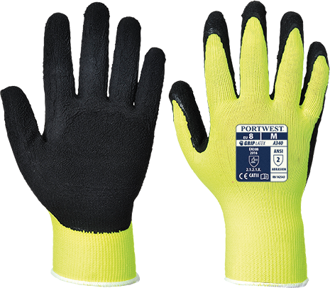 Gants de manutention grip haute visibilité jaune A340 - taille S - manchettes longues - mousse de latex_0