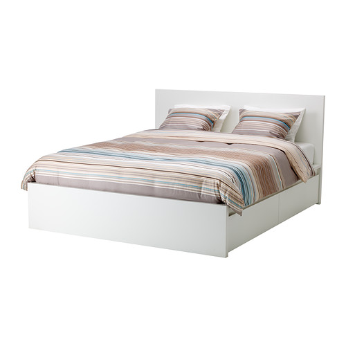 Lits doubles malm - cadre de lit, haut, 2 rangements, blanc_0