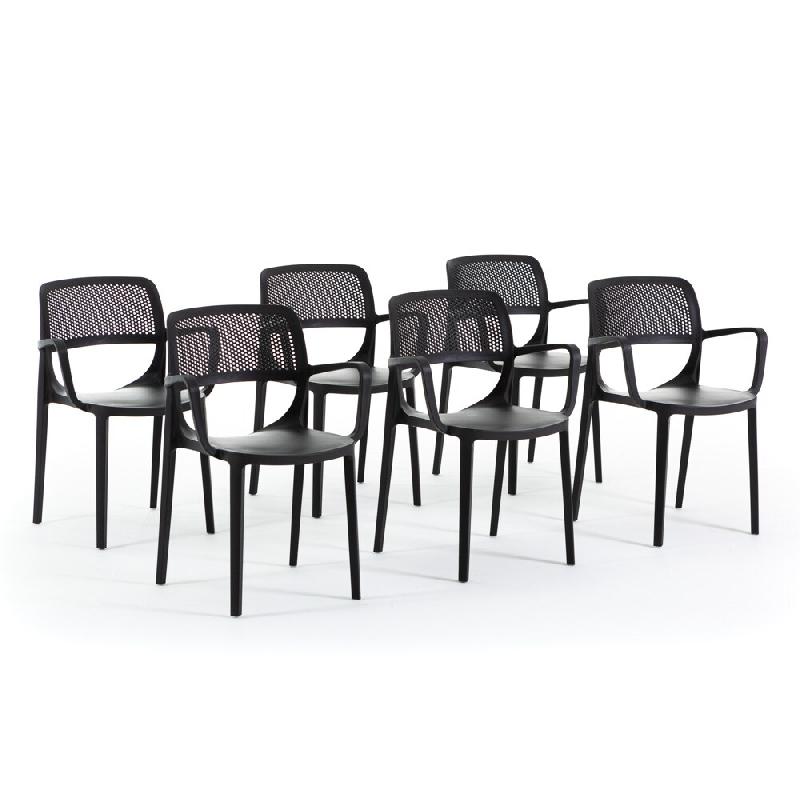 RATTATAN Set de 4 chaises avec accoudoirs en résine renforcée de fibre de verre, design classique, empilables pour jardin, bar, restaurant, cuisine_0