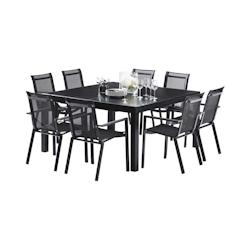 Salon de jardin en aluminium et verre Black star Table et 8 fauteuils Wilsa Garden - noir 3662556038301_0