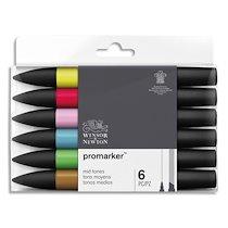 SET 6 MARQUEURS DOUBLE POINTE PROMARKER. A BASE D'ALCOOL. TONS MOYENS ASSORTIS