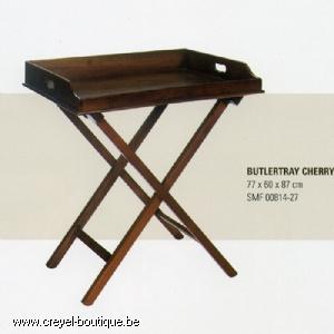 Table desserte mobile Butlertray - finition Cherry - support en X et plateau desserte_0