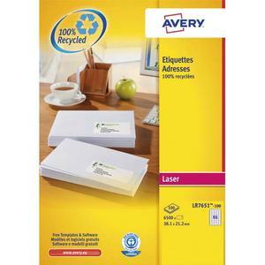 Avery boîte de 6500 étiquettes adresse laser recyclées blanc 38,1 x 21,2 mm lr7651-100_0