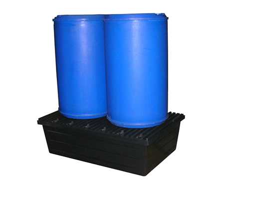 Bac de rétention plastique 2 fûts avec caillebotis plastique - B2FFPP - 240L de capacité, 500kg de charge_0