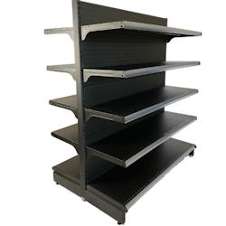EUROP'METAL Gondole Centrale DEPART (Double Face) - Noir - H.164xP.30xL.133cm - Base + 4 Tablettes Supérieures avec Porte Étiquettes - G11PROF300N_0