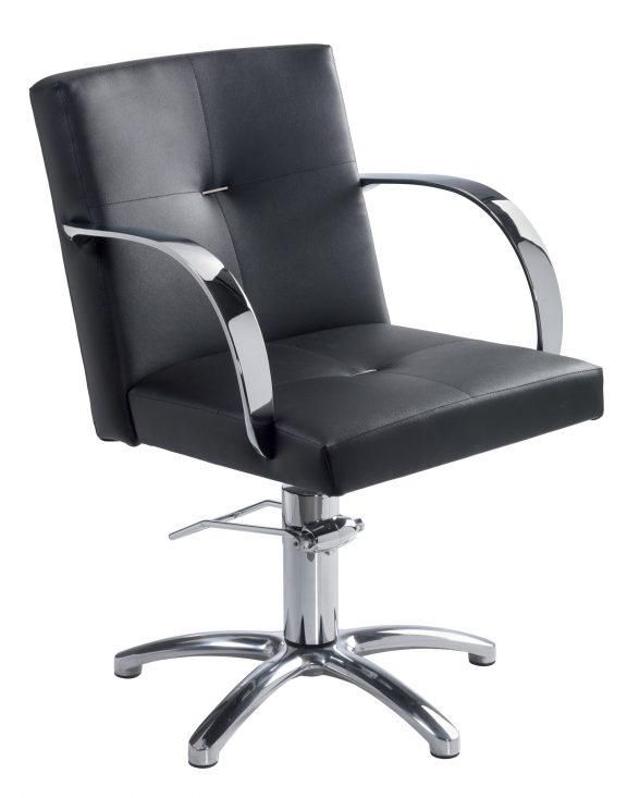 Fauteuil de coiffage Egg A3287008 - pivotant avec accoudoirs en aluminium chromé et revêtement skaï noir_0