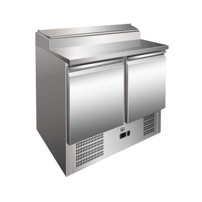 Gastro-Inox Saladette avec 2 portes 2 étagères et 5X GN1/6 inox 900x700x860mm - 7445908513550_0