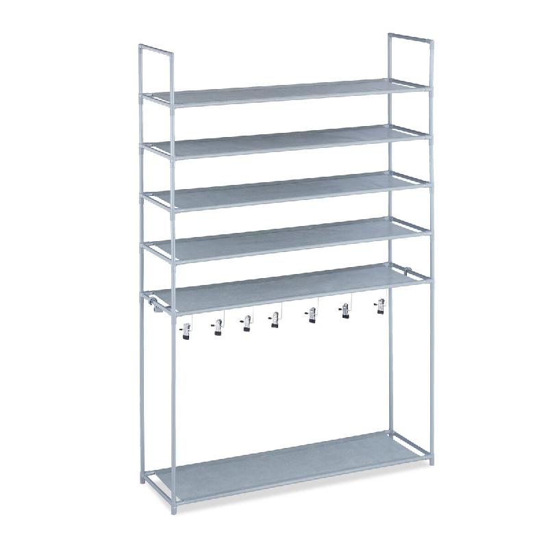 Helloshop26 - Étagère à chaussures 6 niveaux rangement couloir 153 x 99 x 30 cm montage rapide en métal gris 13_0011348 - gris métal 3000245724164_0