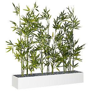Jardinière artificielle basse - Composition florale en bambous - L 80 cm - Blanc_0