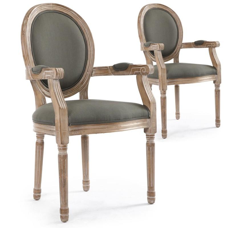 LOT DE 2 CHAISES MÉDAILLON VERSAILLES 95CM GRIS - PARIS PRIX_0