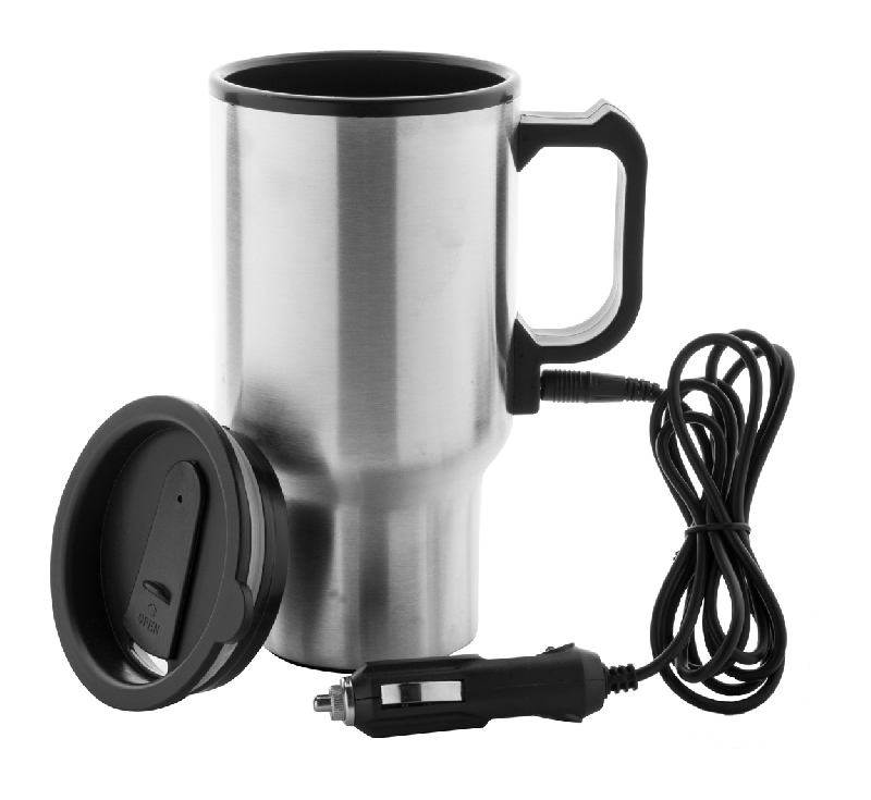 Mug thermos pour la voiture - 450 ml en métal avec couvercle et poignée plastique - Allume-cigare inclus_0