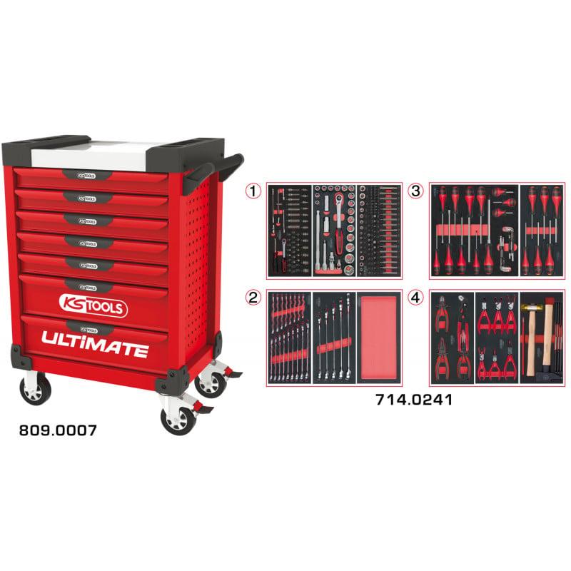 Servante PEARLline rouge 7 tiroirs équipée de 241 outils - KS Tools | 809.7241_0