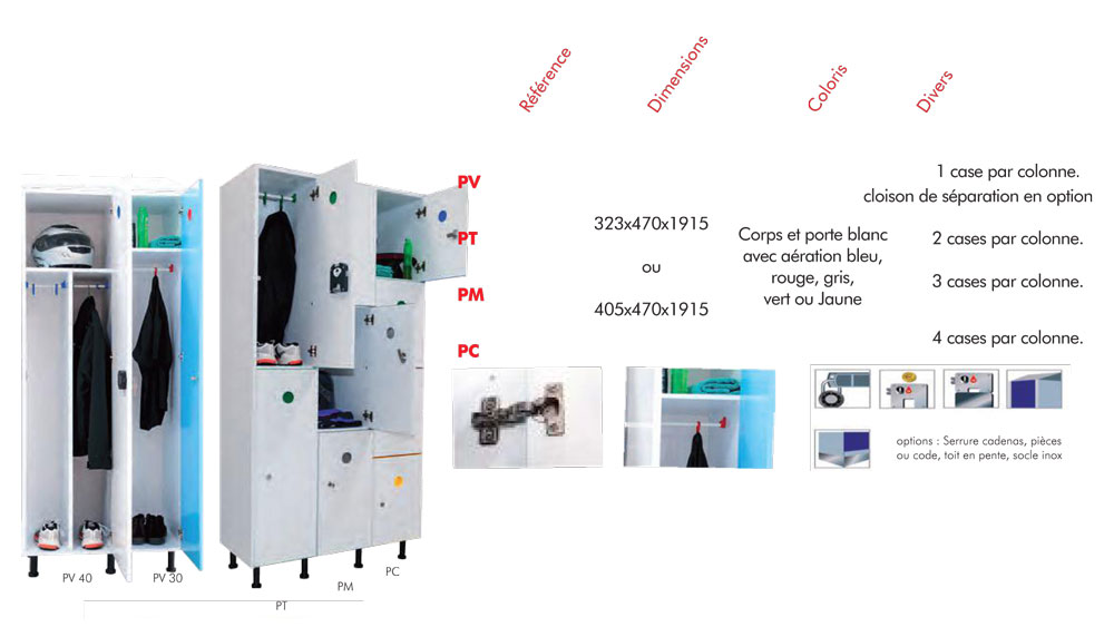 Vestiaire industrie salissante monobloc - 1 à 6 cases - résine plastique 100% - portes colorées_0