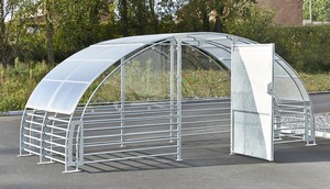 Abri vélo fermé M026VSUI - structure en acier, bardage plastique, modulable pour 6 à 12 vélos_0