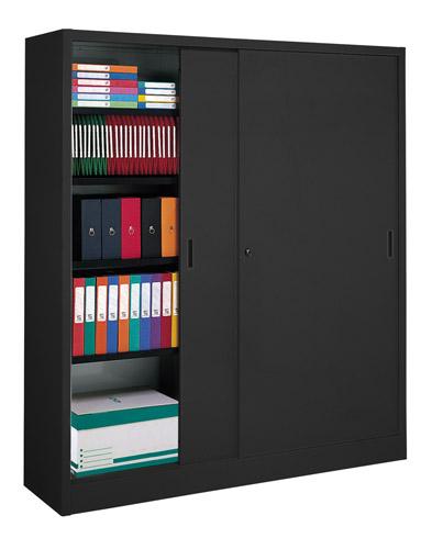 ARMOIRE MÉTALLIQUE GRAND VOLUME - JUMBO PORTES COULISSANTES L 160 X H 200 X P 45 CM NOIR