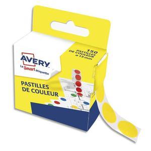 Avery - boîte distributrice de 150 pastilles autocollantes adhésives Ø15 mm - coloris jaune - recyclable à 50%_0