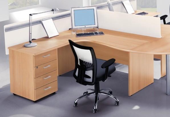 Bureau compact 90° avec caisson intégré - Quadrifoglio - 180, Hêtre, Gauche, 4 tiroirs_0