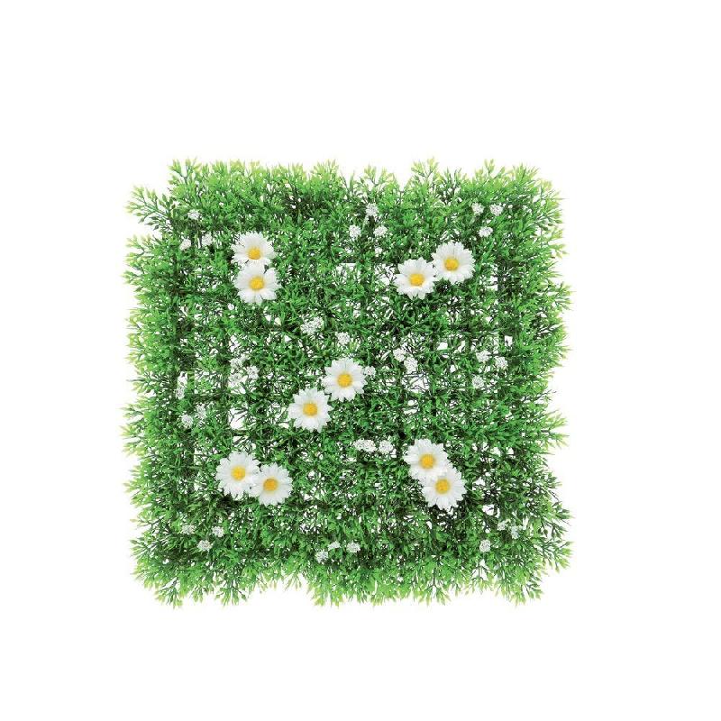 Carré d'herbe verte artificielle avec fleurs blanches - 25x25cm_0