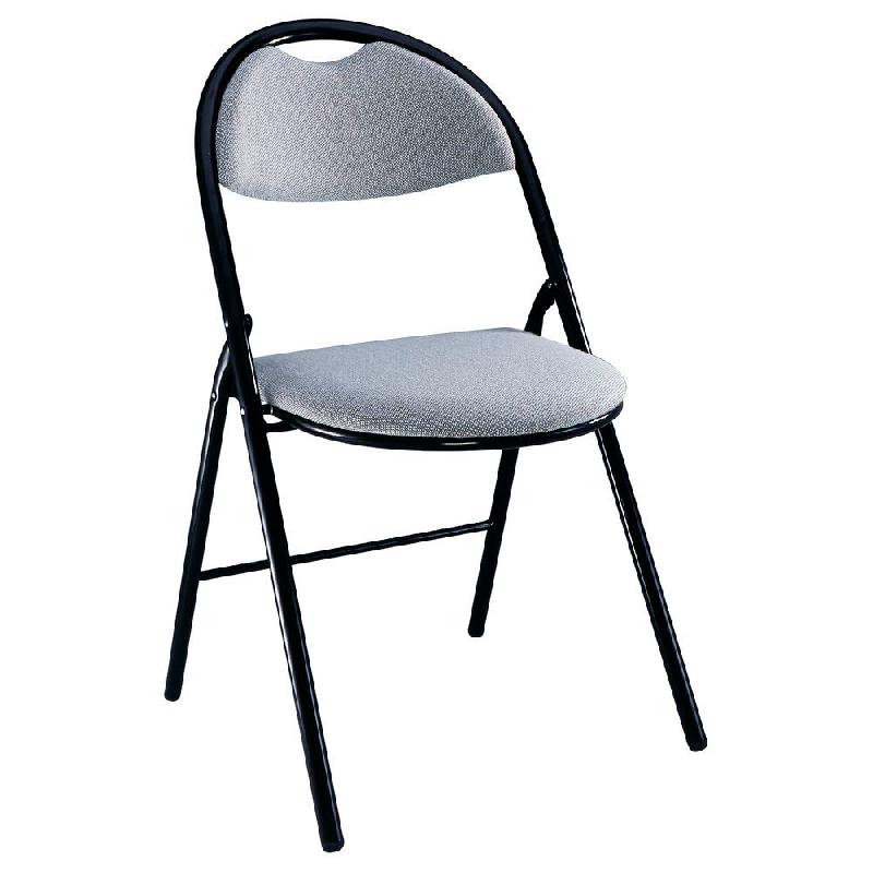 CHAISE SUPER CONFORT - PLIANTE - TISSU GRIS - PIEDS METAL NOIRS - LOT DE 2