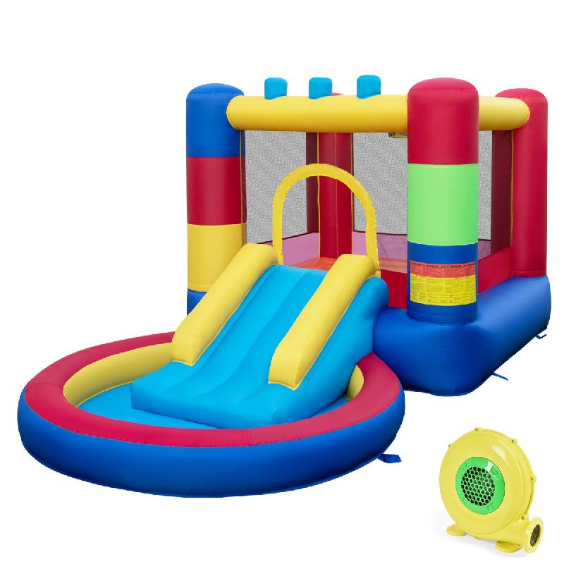Château gonflable enfants avec toboggan - Parc aquatique avec piscine, 50 boules, souffleur 480W - Thème puzzle - Charge max 90 kg - 3 ans+ - Réf. 20_0005717_0