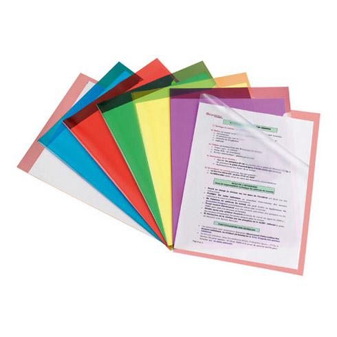 CHEMISE COIN PLASTIQUE BRUNEAU A4 PVC 20/100E TRANSPARENTE COULEURS ASSORTIES - PAQUET DE 10