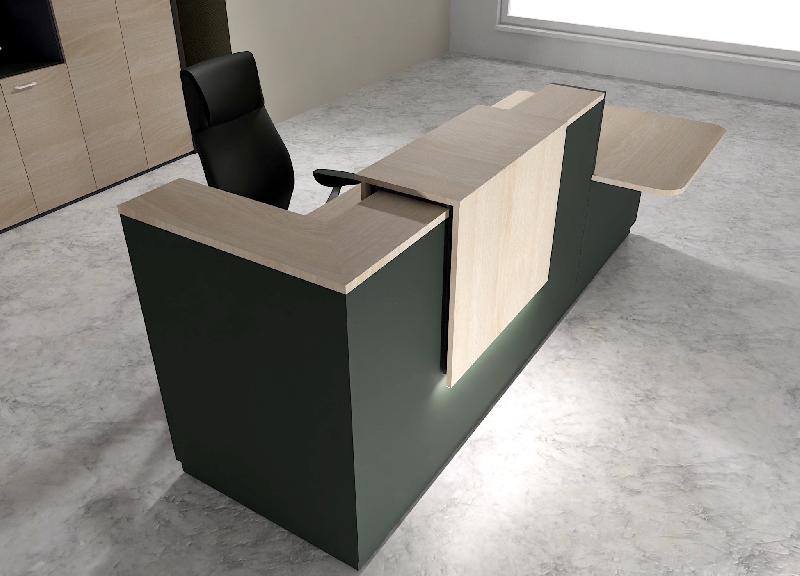 Comptoir d'accueil bi-colore avec PMR Delta et réhausse - Droite, Noir, Oui, 282, Acacia clair_0