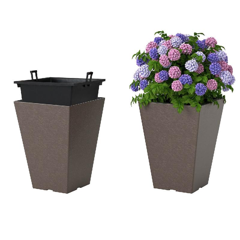 COSTWAY 2 bacs avec pot intérieur, résistants, avec drainage, en PP pour jardin et balcon, marrons 25x25x35 cm. - marron plastique polypropylène TL_0