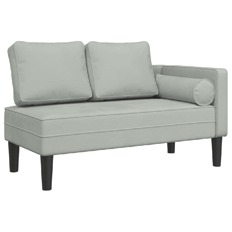 Décoshop26 - Méridienne chaise longue canapé pour intérieur avec coussins en velours gris clair DEC026075 - gris 3000255608652_0