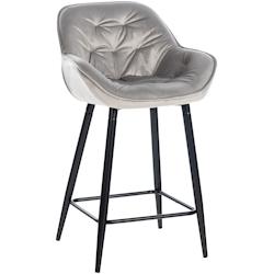 Décoshop26 - Tabouret de bar chaise haute x1 assise effet capitonnée en velours gris et métal noir 10_0004894 - gris 3000252346830_0