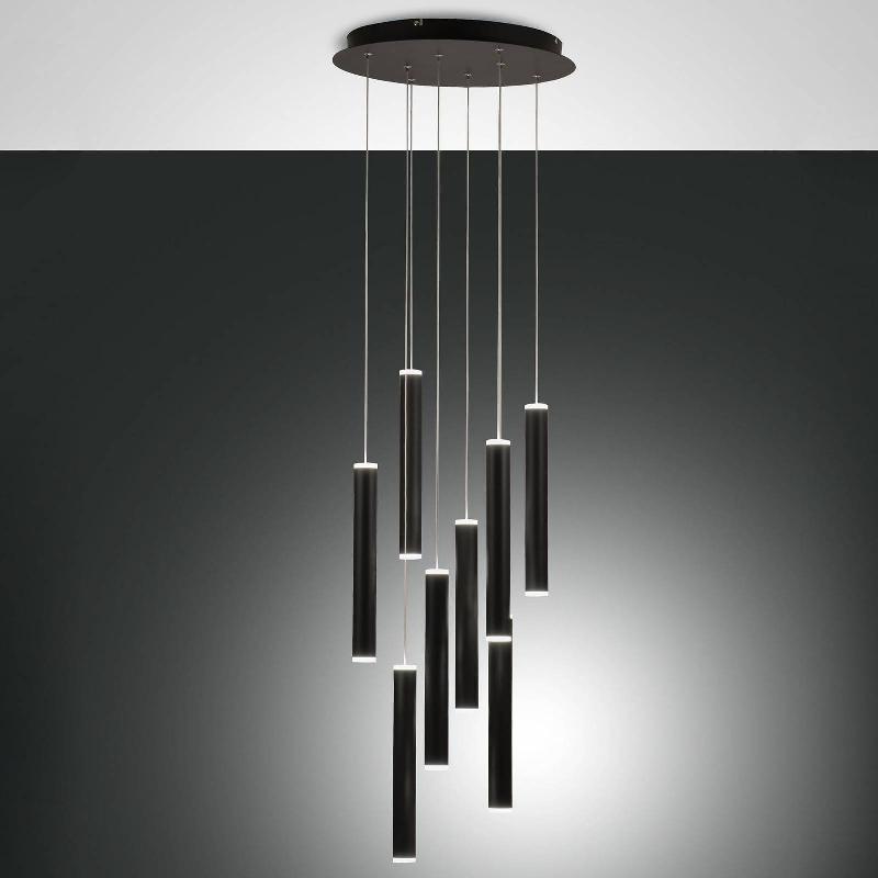 FABAS LUCE SUSPENSION LED PRADO, NOIR, 8 LAMPES, Ø 40 CM, INTENSITÉ VARIABLE