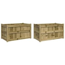 Helloshop26 - Jardinière bac lit surélevé plantes fleurs jardin terrasses lot de 2 bois de pin imprégné marron 02_0039032 - 3000217998289_0