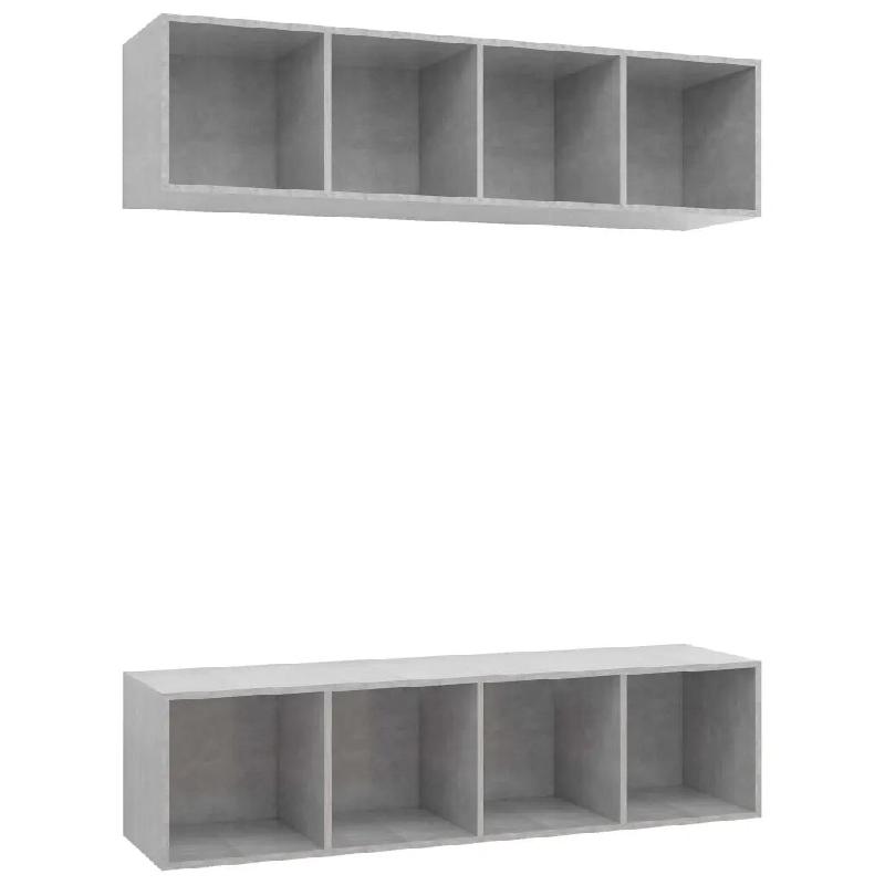 Helloshop26 - Lot de 2 meubles TV muraux fonctionnels grande capacité rangement 37 x 37 x 142,5 cm en bois d'ingénierie gris béton 02_0055109 - gri_0