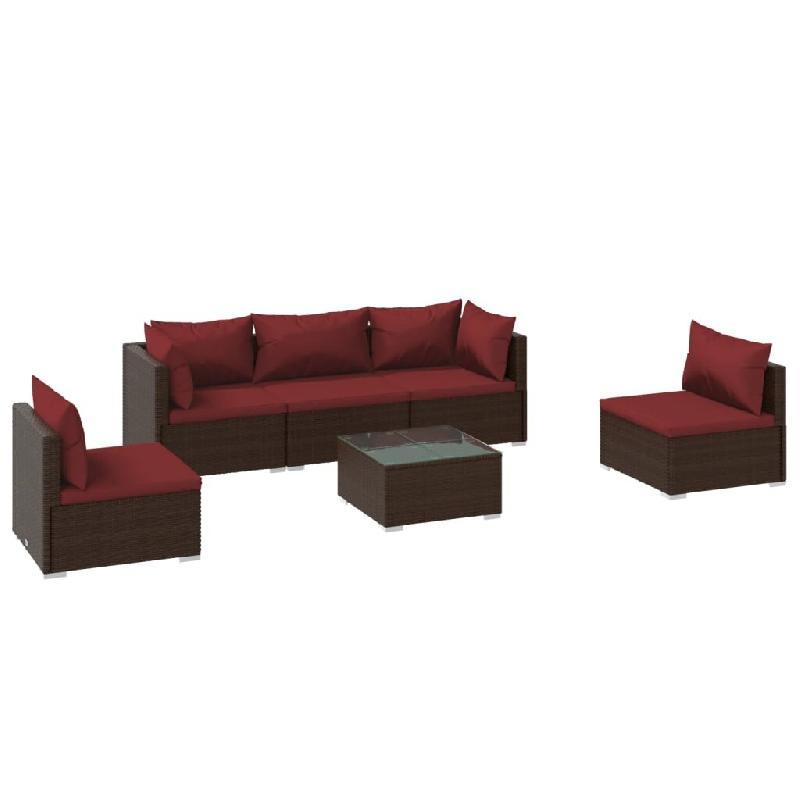 Helloshop26 - Salon de jardin meuble d'extérieur ensemble de mobilier 6 pièces avec coussins résine tressée marron 02_0016896 - marron verre 30002_0