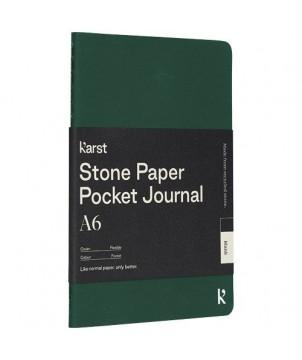 JOURNAL DE POCHE KARST A6 EN PAPIER DE PIERRE ET À COUVERTURE SOUPLE - VIERGE - VERT FONCÉ - CARNET PERSONNALISÉ