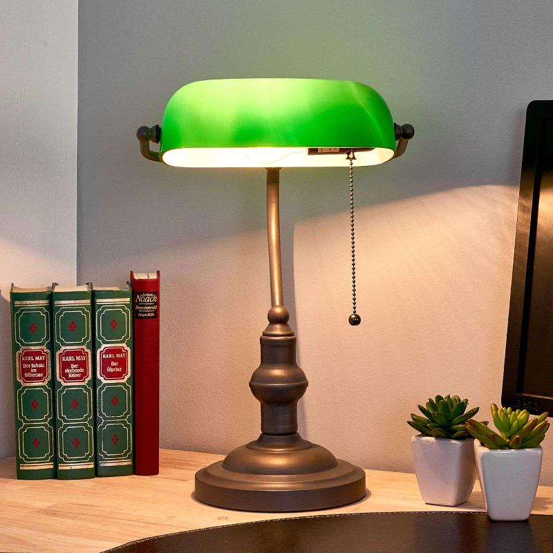 CLAYRE&EEF LAMPE DE BANQUIER VERDA AVEC PIED BRUN ANTIQUE