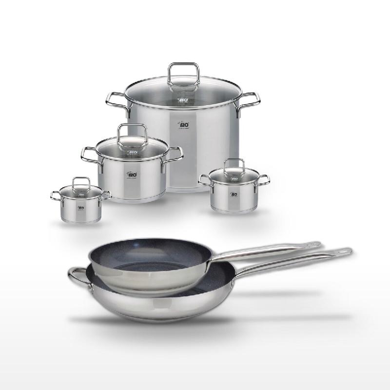 Lot 2 Poêles 28/32cm et 4 Faitouts 12/14/20/26cm Elo Profi Therm Platinum - gris inox 3176239953213_0