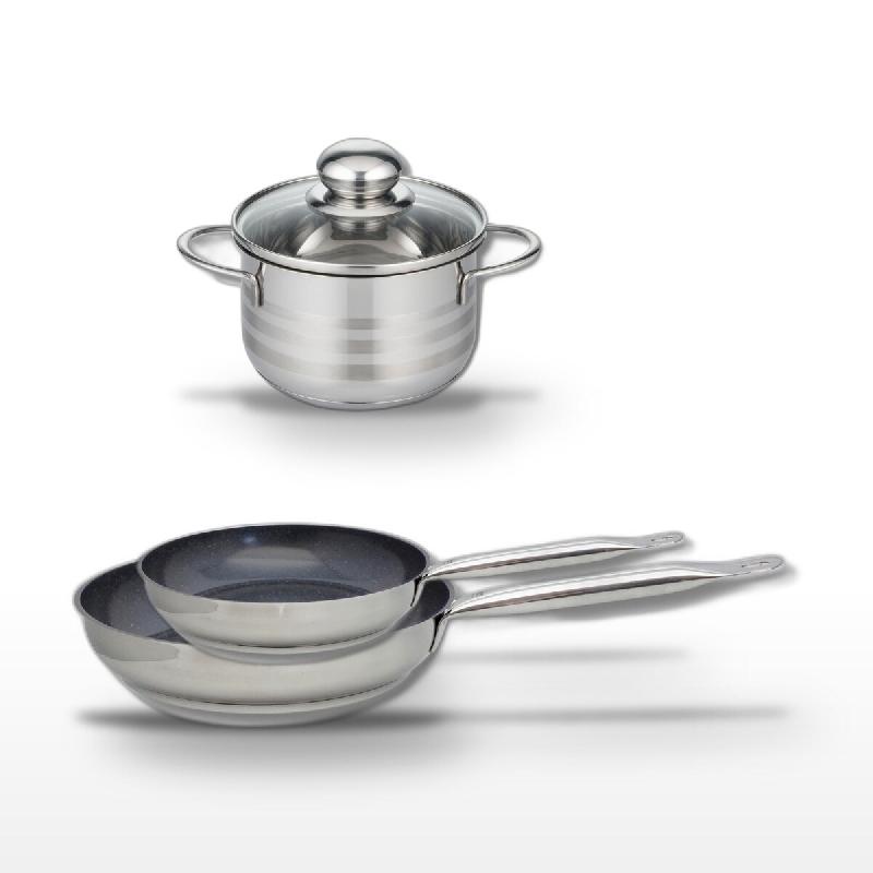 Lot de 2 Poêles 24/28 cm Elo Profi Therm Platinum et Faitout 16 cm - gris inox 3176239989717_0