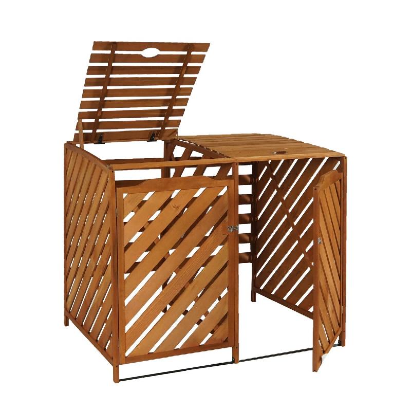 Mendler XL Habillage de poubelle 2x/4x HWC-J44, Box pour poubelles, extensible 121x133x98cm bois certifié MVG ~ brun - marron Bois massif 80544+80548_0