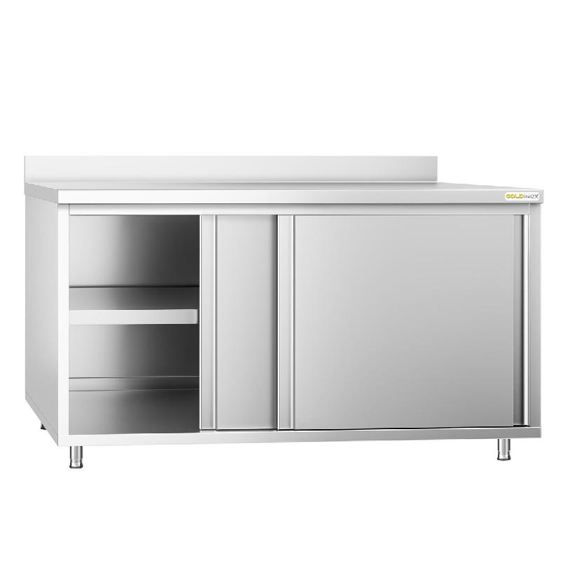 Meuble bas inox 2000x600 mm adossé PREMIUM - GOLDINOX - gris inox 3701770813261_0